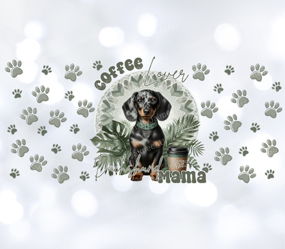 Sage Green Tropical Dachshund "Coffee Lover, Dachshund Mama" Digital Download 16oz UV DTF Transfer Wrap PNG Image
