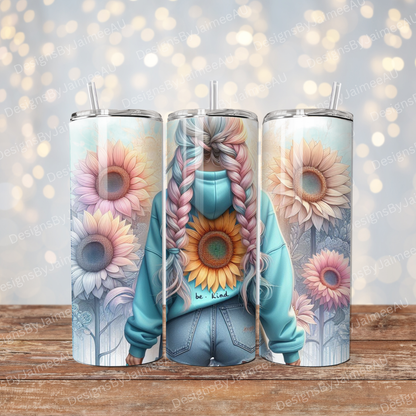 Be Kind, Daily Affirmations, Pastel Sunflowers Digital 20oz Sublimation Tumbler Wrap
