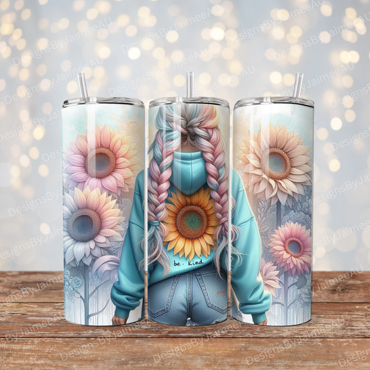 Be Kind, Daily Affirmations, Pastel Sunflowers Digital 20oz Sublimation Tumbler Wrap