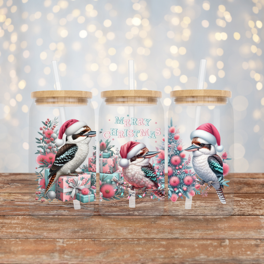 Pink, Silver and Aqua Christmas Kookaburras Digital Download 16oz UV DTF Transfer Wrap PNG Image