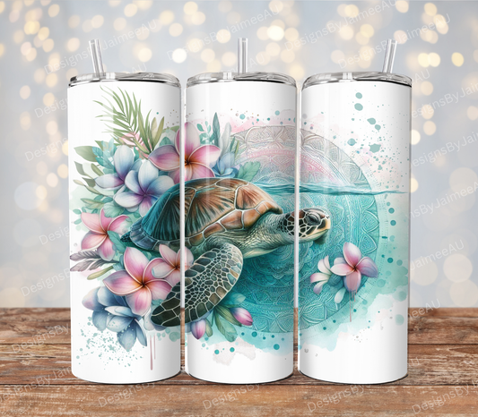 Aqua Watercolour Turtle Digital 20oz Sublimation Tumbler Wrap