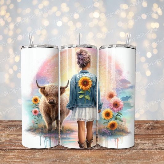 "Dreamer" Daily Affirmations - Pastel Sunflowers Digital 20oz Sublimation Tumbler Wrap