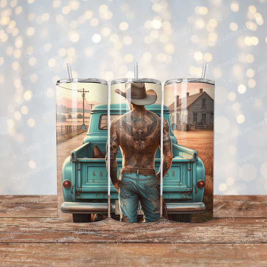Country Side Cowboy and Pick up Truck/Ute  Digital 20oz Sublimation Tumbler Wrap