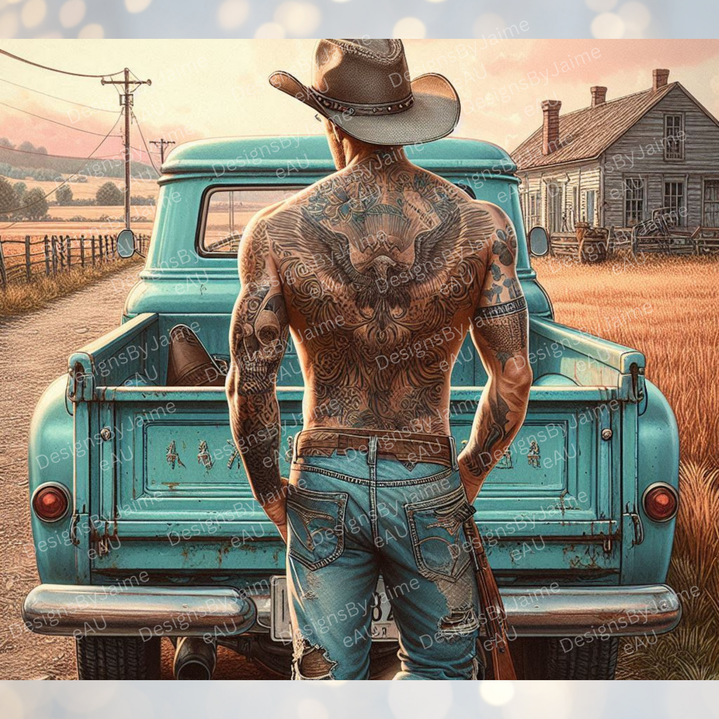 Country Side Cowboy and Pick up Truck/Ute  Digital 20oz Sublimation Tumbler Wrap