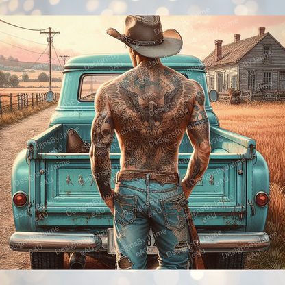 Country Side Cowboy and Pick up Truck/Ute  Digital 20oz Sublimation Tumbler Wrap