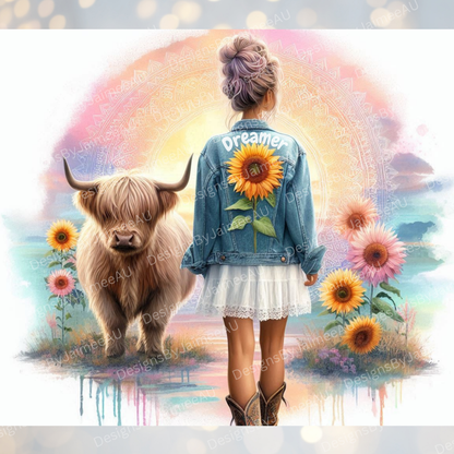 "Dreamer" Daily Affirmations - Pastel Sunflowers Digital 20oz Sublimation Tumbler Wrap