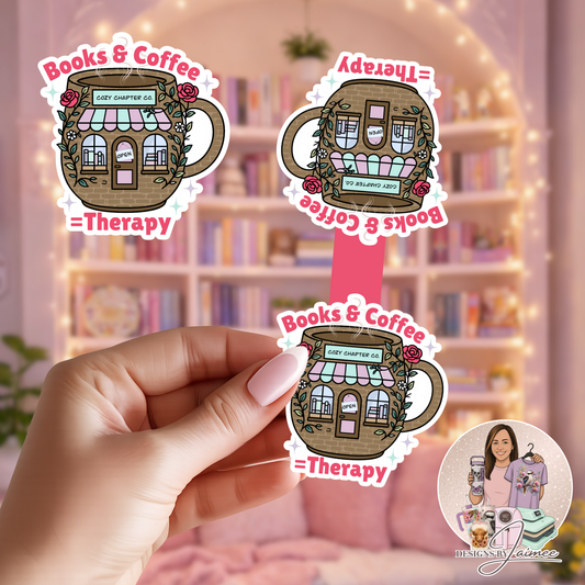 Books & Coffee = Therapy | Magnetic Bookmark | Handmade Bookish Accessory