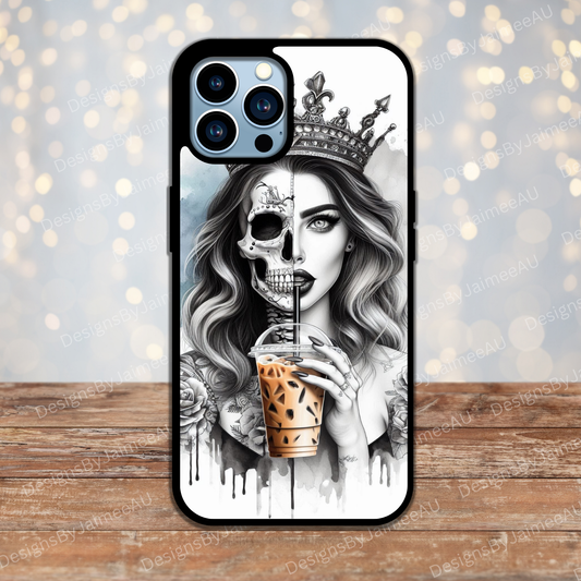 Ice Coffee Queen - Black and White - Digital Phone Case Design