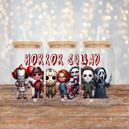 "Horror Squad" - Cute Horror Movie Characters Digital 16oz UV DTF Transfer Wrap PNG Image
