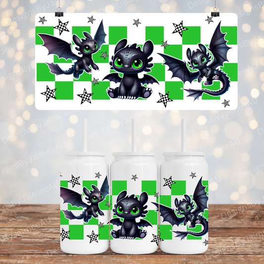 Toothless - How to Train Your Dragon (Green Checkers)-  Digital 16oz Sublimation Design