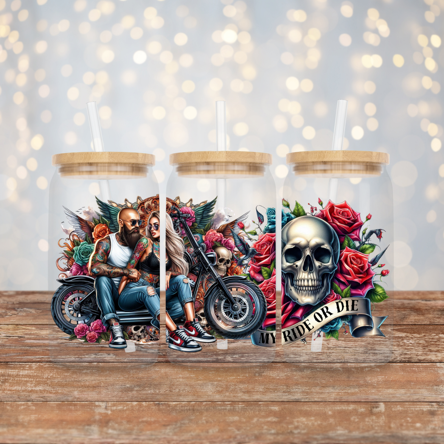 My Ride Or Die, Harley Davidson Inked Lovers Digital Download 16oz UV DTF Transfer Wrap PNG Image
