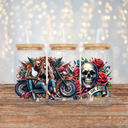 My Ride Or Die, Harley Davidson Inked Lovers Digital Download 16oz UV DTF Transfer Wrap PNG Image