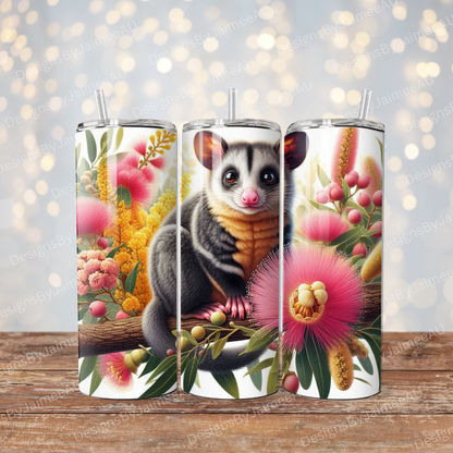 Vibrant Yellow and Pinks Possum Digital 20oz Sublimation Tumbler Wrap