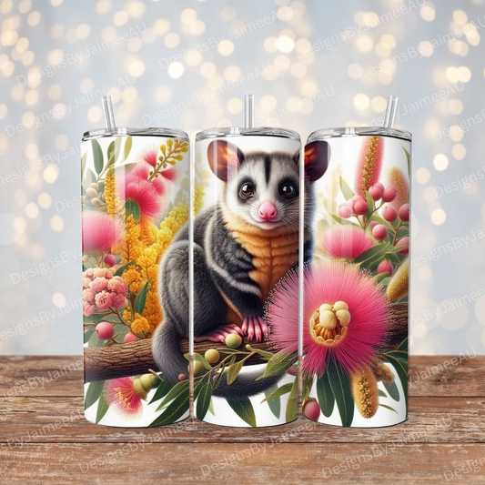 Vibrant Yellow and Pinks Possum Digital 20oz Sublimation Tumbler Wrap