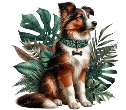 Teal and Brown Tropical Red-Brown Border Collie Digital 20oz Sublimation Tumbler Wrap