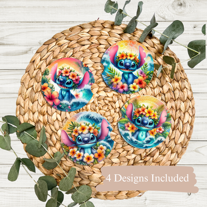 4 Bright Tropical Stitch Digital Sublimation Car Coaster Designs