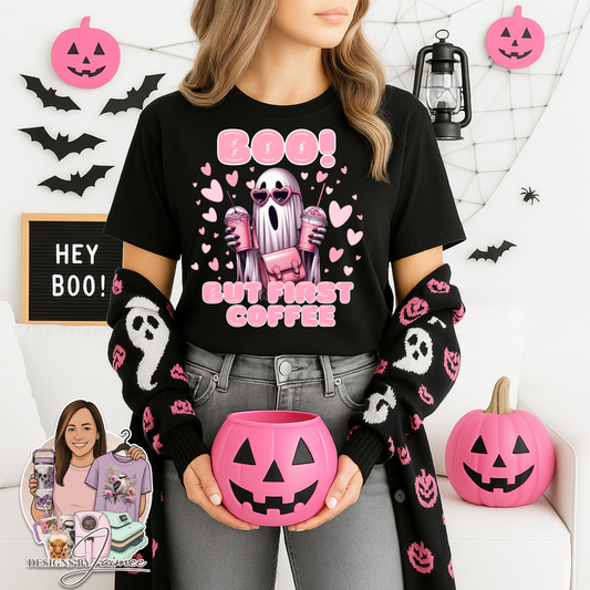 "Boo - But First Coffee" Sheet Ghost Digital DTF Transfer PNG Image