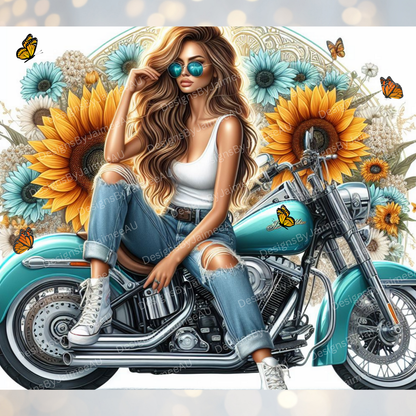 Sunflowers, Butterflies and Aqua Harley Davidson Digital 20oz Sublimation Tumbler Wrap