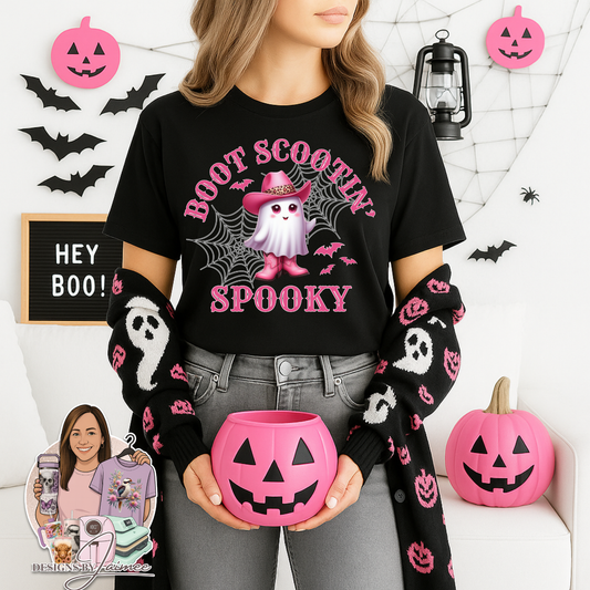"Boot Scootin' Spooky" Cowgirl Sheet Ghost Digital DTF Transfer PNG Image