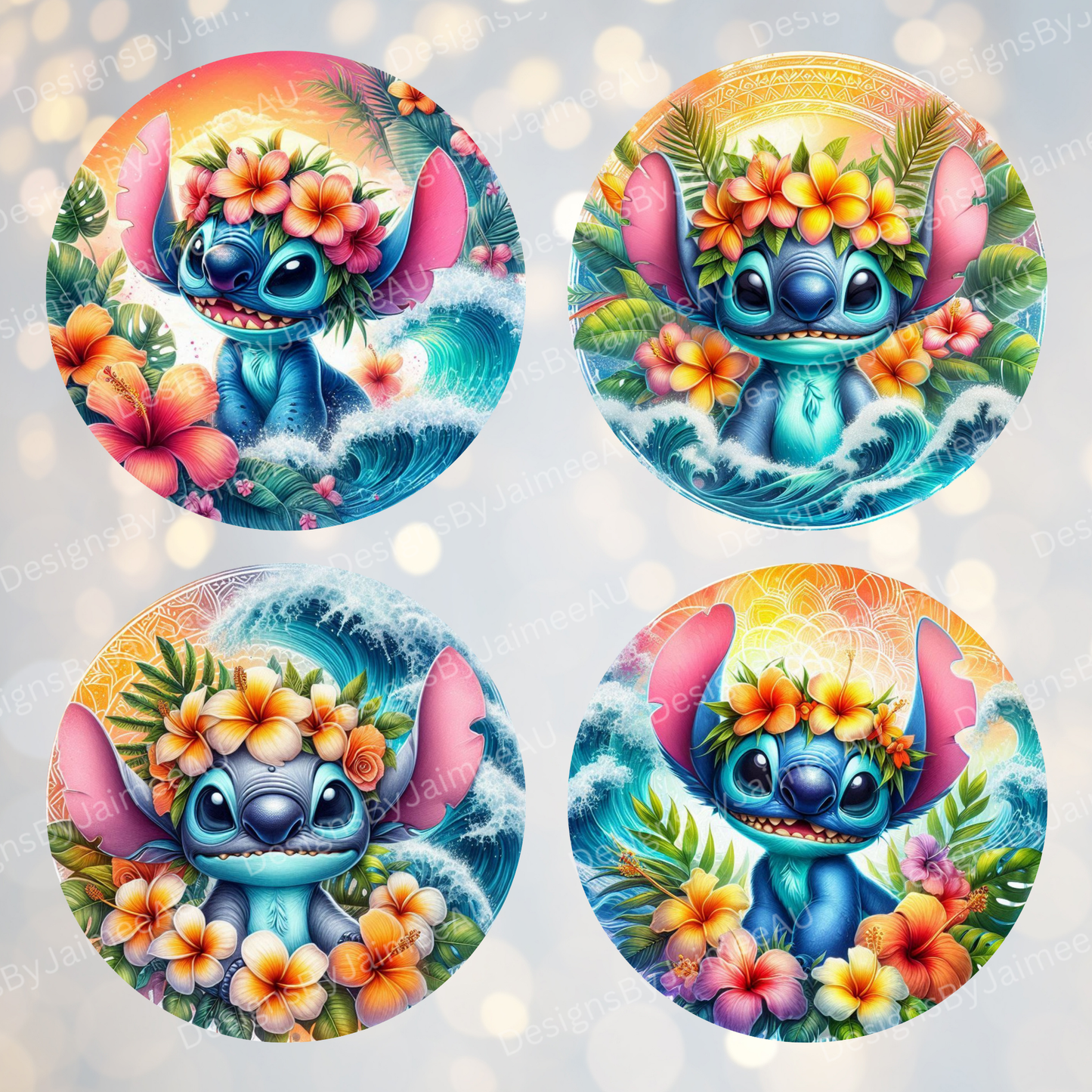 4 Bright Tropical Stitch Digital Sublimation Car Coaster Designs