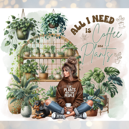 Crazy Plant Lady " All I Need Is Coffee And Plants"" Digital 20oz Sublimation Tumbler Wrap