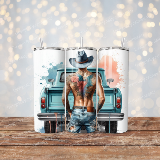 Pastel Cowboy and Pick up Truck/Ute  Digital 20oz Sublimation Tumbler Wrap