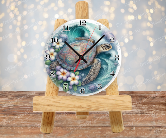 Navy and Purple Sunset Turtle #4 Digital Sublimation Clock Design