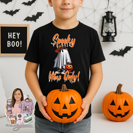 Cool Ghost Boy "Spooky Vibes Only" Digital DTF Transfer PNG Image