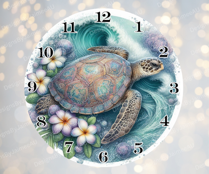 Navy and Purple Sunset Turtle #4 Digital Sublimation Clock Design