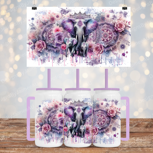 Purple Watercolour Turtles - Digital 16oz LIbby Tumbler with Handle Sublimation Design