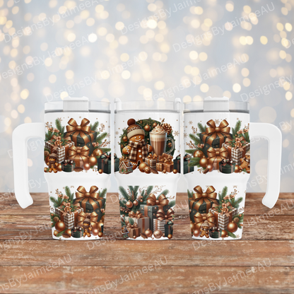 Copper and Green Christmas Gingerbread Man - Digital 20oz Tumbler with Handle Wrap Design