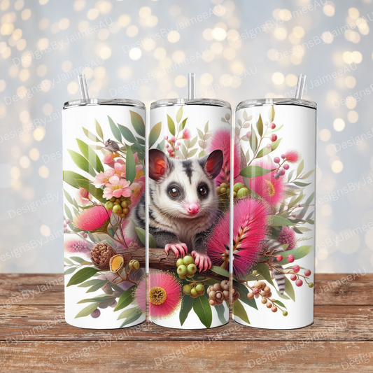 Vibrant Watercolour Possum Digital 20oz Sublimation Tumbler Wrap