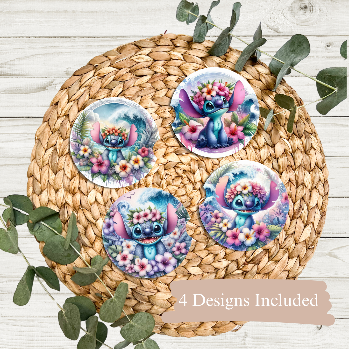 4 Tropical Stitch Digital Sublimation Car Coaster Designs