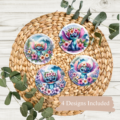 4 Tropical Stitch Digital Sublimation Car Coaster Designs