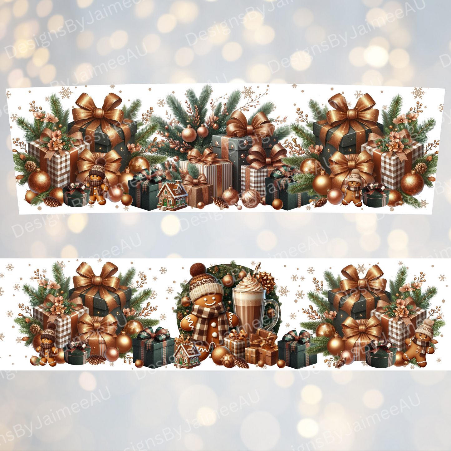 Copper and Green Christmas Gingerbread Man - Digital 20oz Tumbler with Handle Wrap Design