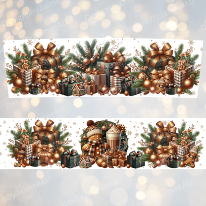 Copper and Green Christmas Gingerbread Man - Digital 20oz Tumbler with Handle Wrap Design