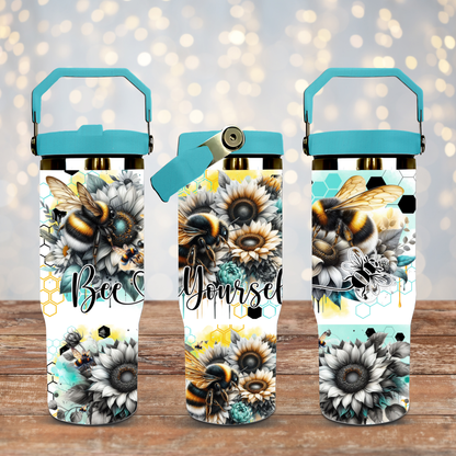 Bee Yourself - Aqua and Yellows - Digital 30oz Sublimation Tumbler Wrap