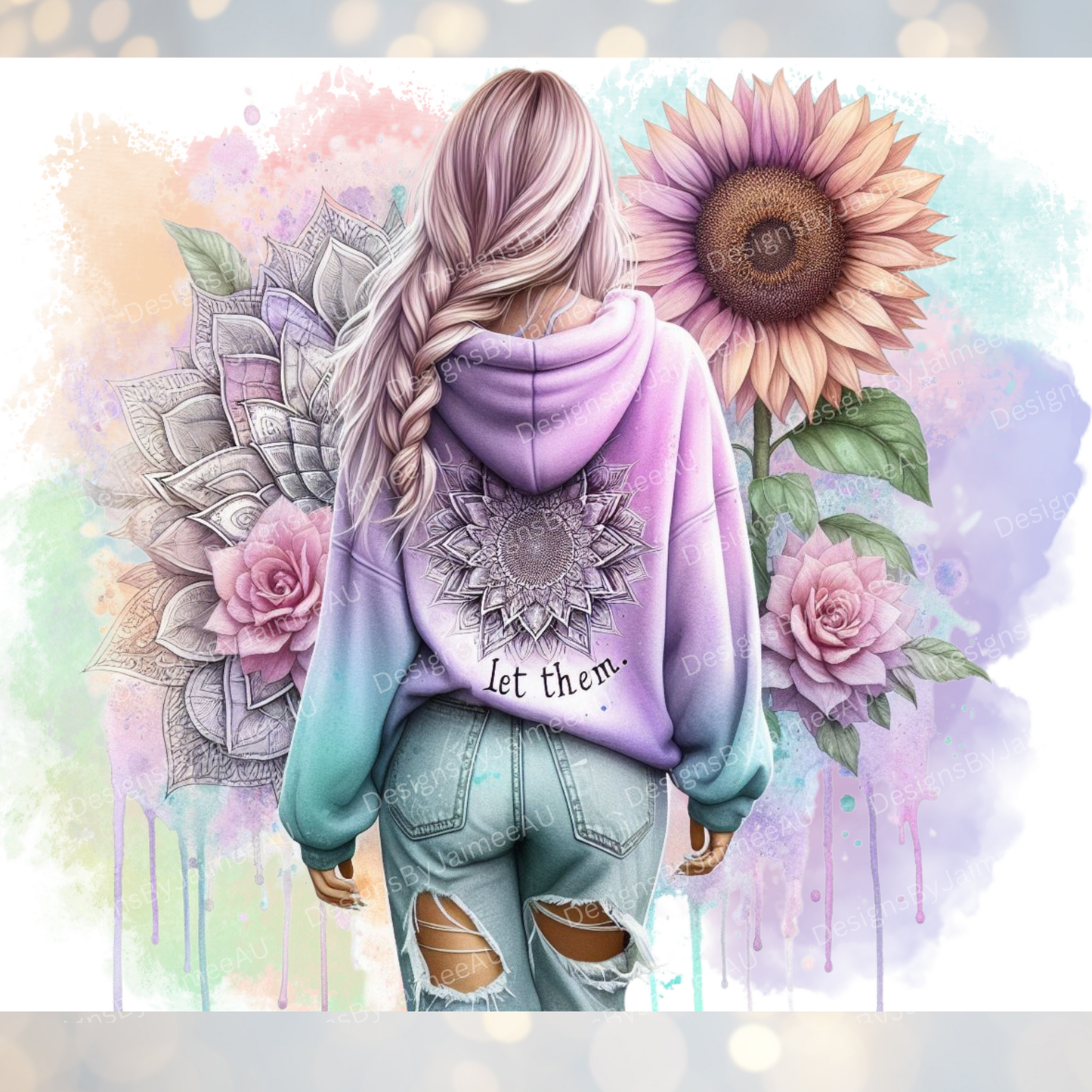 Daily Affirmations LET THEM Pastel Sunflowers Digital 20oz Sublimation Tumbler Wrap
