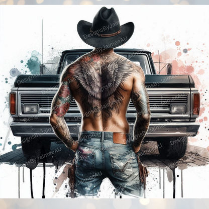 Watercolour Cowboy and Pick up Truck/Ute  Digital 20oz Sublimation Tumbler Wrap