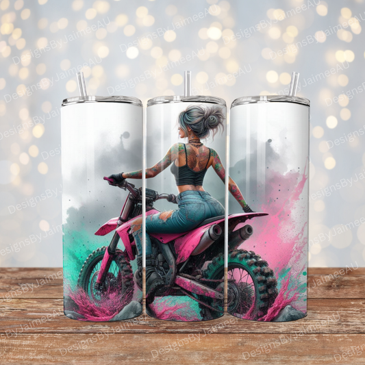 Pink and Aqua Watercolour Dirt Bike Digital 20oz Sublimation Tumbler Wrap