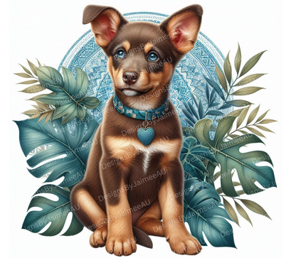 Teal and Brown Tropical Red-Brown Kelpie Collie Digital 20oz Sublimation Tumbler Wrap