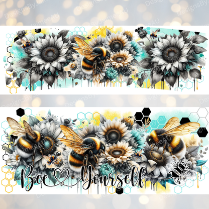 Bee Yourself - Aqua and Yellows - Digital 30oz Sublimation Tumbler Wrap