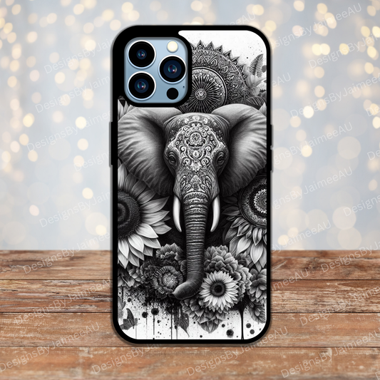 Black and White Elephant Digital Phone Case Design