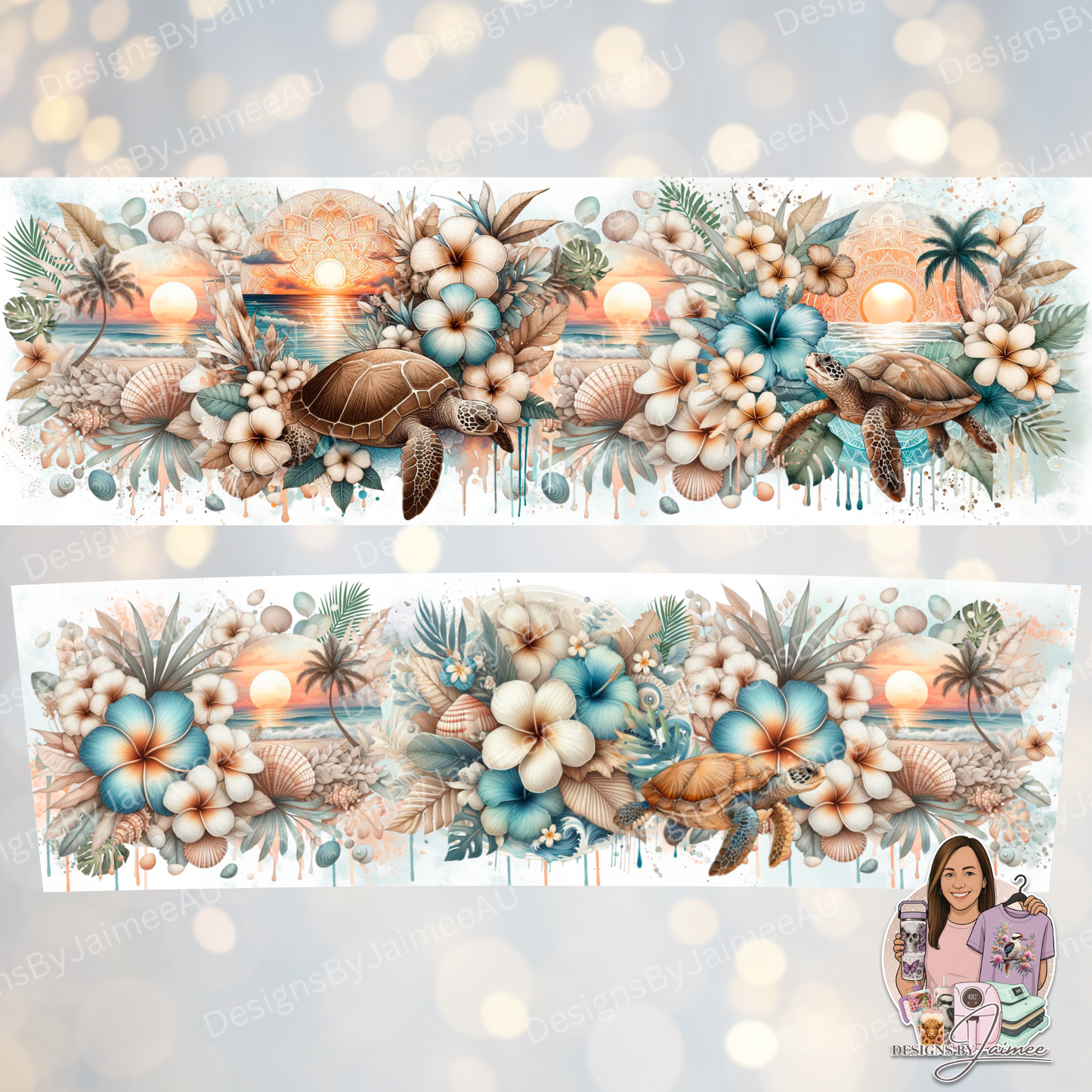 Neutral Turtles - Boho Coastal Collection - Digital 20oz Tumbler with Handle Wrap Design