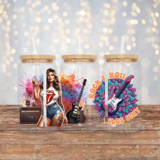 "Rock & Roll Vibes Only" Curvy Rock Babe Digital Download 16oz UV DTF Transfer Wrap PNG Image