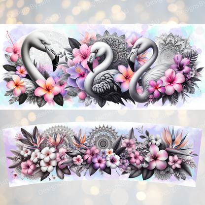 Black and White Flamingos with Pops of Pastels- Digital 30oz Sublimation Tumbler Wrap
