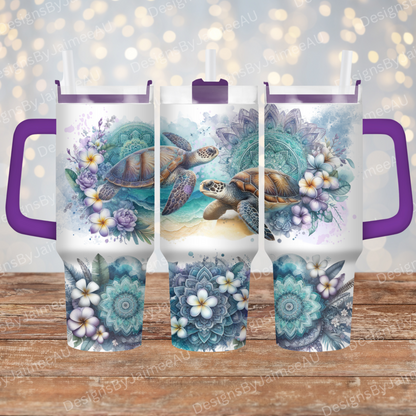 Navy and Purple Watercolour Ocean Turtles 40oz Digital Sublimation Tumbler Wrap