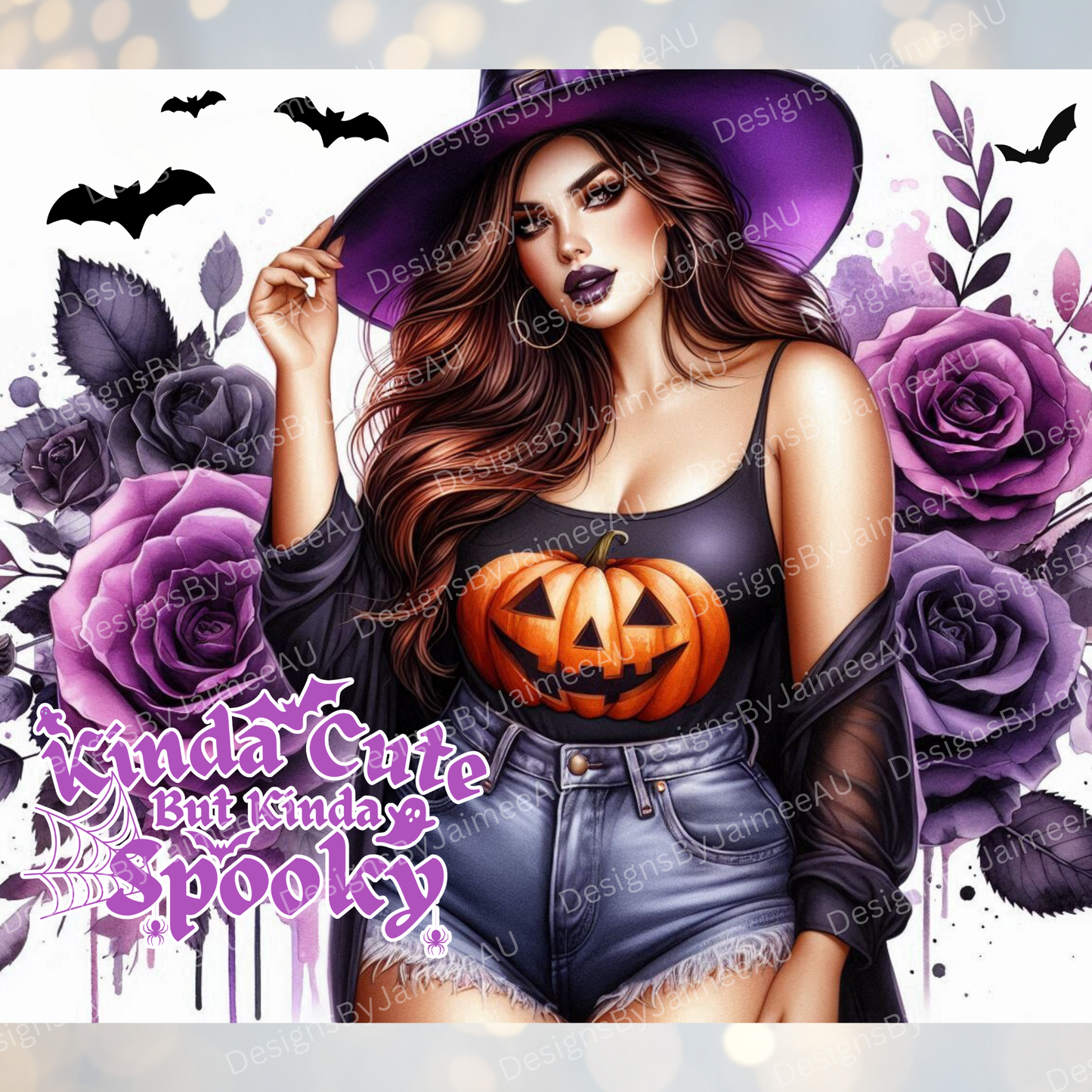 "Kinda Cute, Kinda Spooky" Curvy Witch Digital 20oz Sublimation Tumbler Wrap