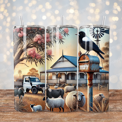 Nostalgic Aussie Farm Digital 20oz Sublimation Tumbler Wrap