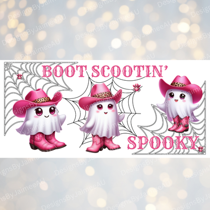 Cute Cowgirl Ghost "Boot Scootin' Spooky" Digital 16oz UV DTF Transfer Wrap PNG Image